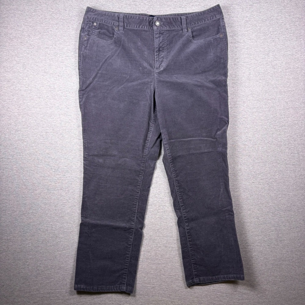 Talbots Corduroy Pants Women 16 Gray Curvy Fit Straight Leg Trousers 5-Pocket